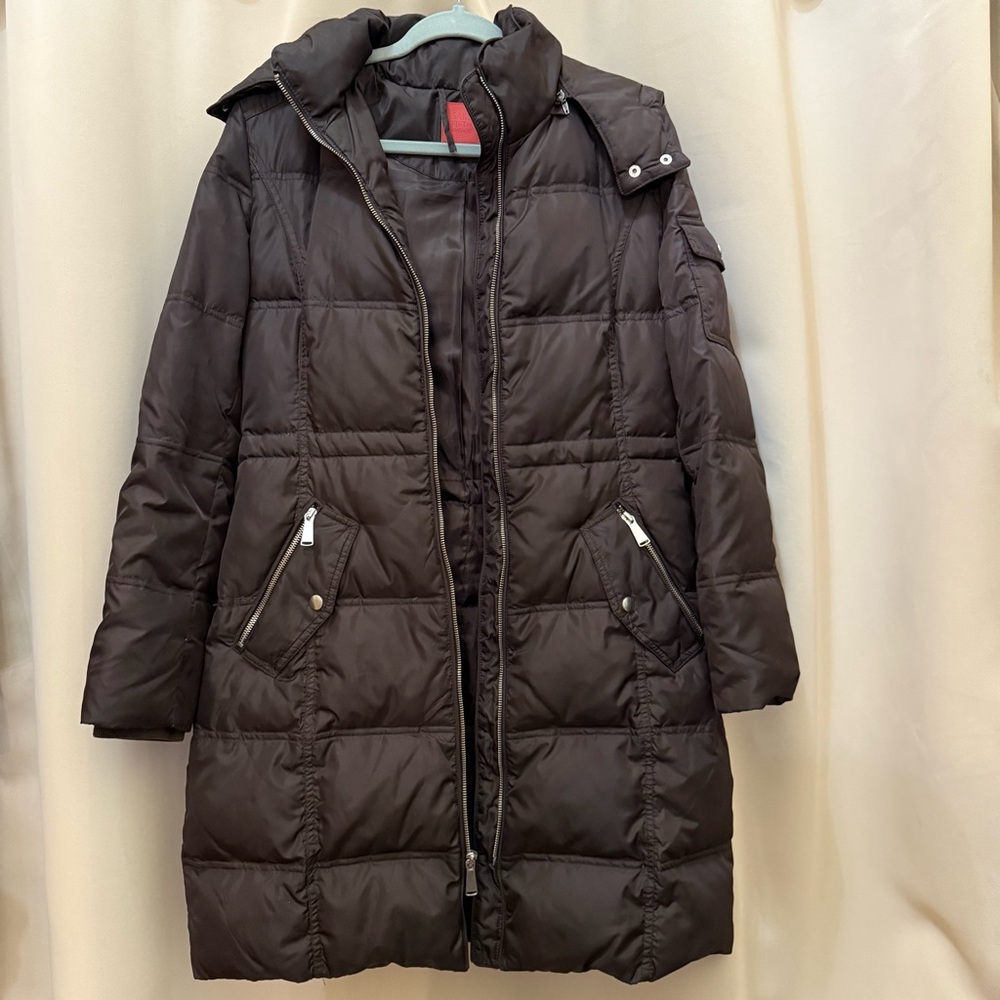 Saks Fifth Avenue Women’s Down Puffer Coat Jacket XS Removable Hood Deep Brown - Picture 3 of 17